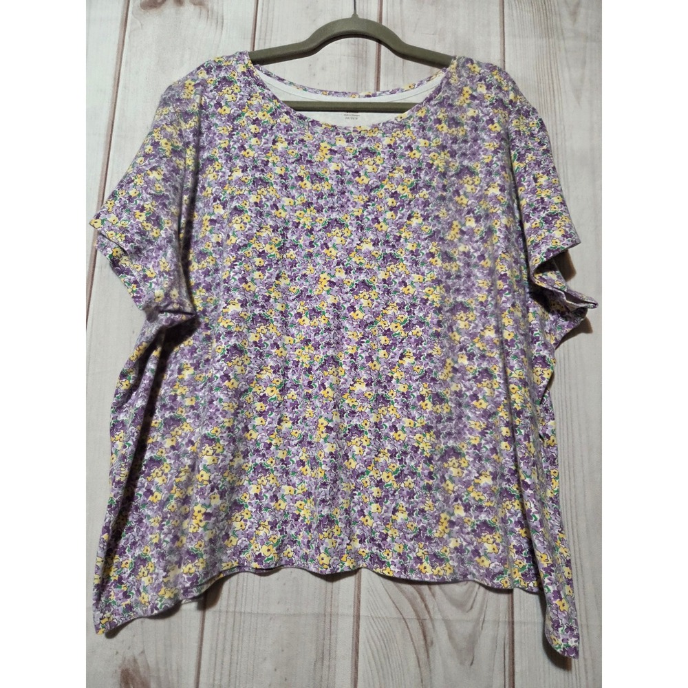 Laura Scott Woman Purple Yellow Floral Cotton Short Sleeve Top Plus Size 24/26W